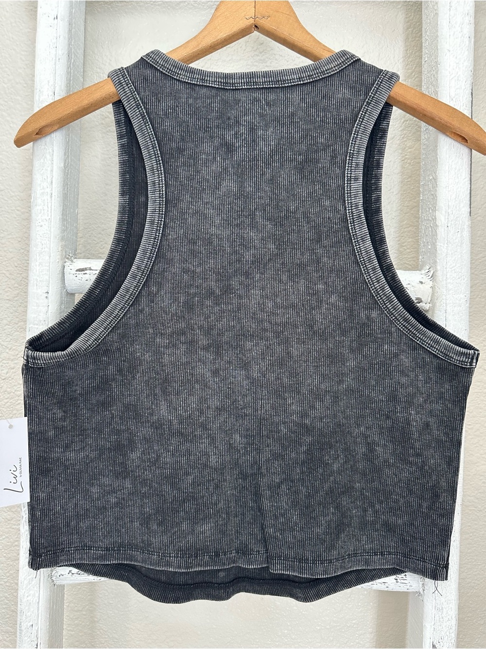 NWT Washed Black Ribbed Cropped Tank Top - Picture 2 of 2